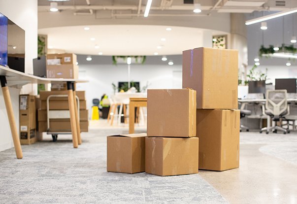 Commercial removals — boxes in an office space